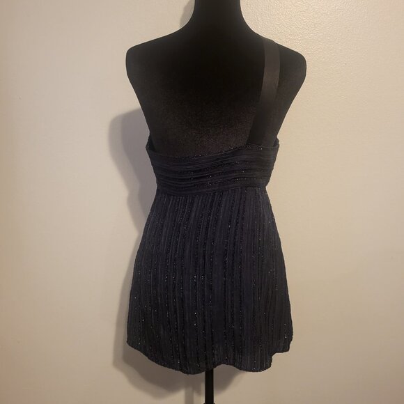 Milly NY Navy sequin embellished Black silk Bow one shoulder Top Viscose size XS - Picture 9 of 10
